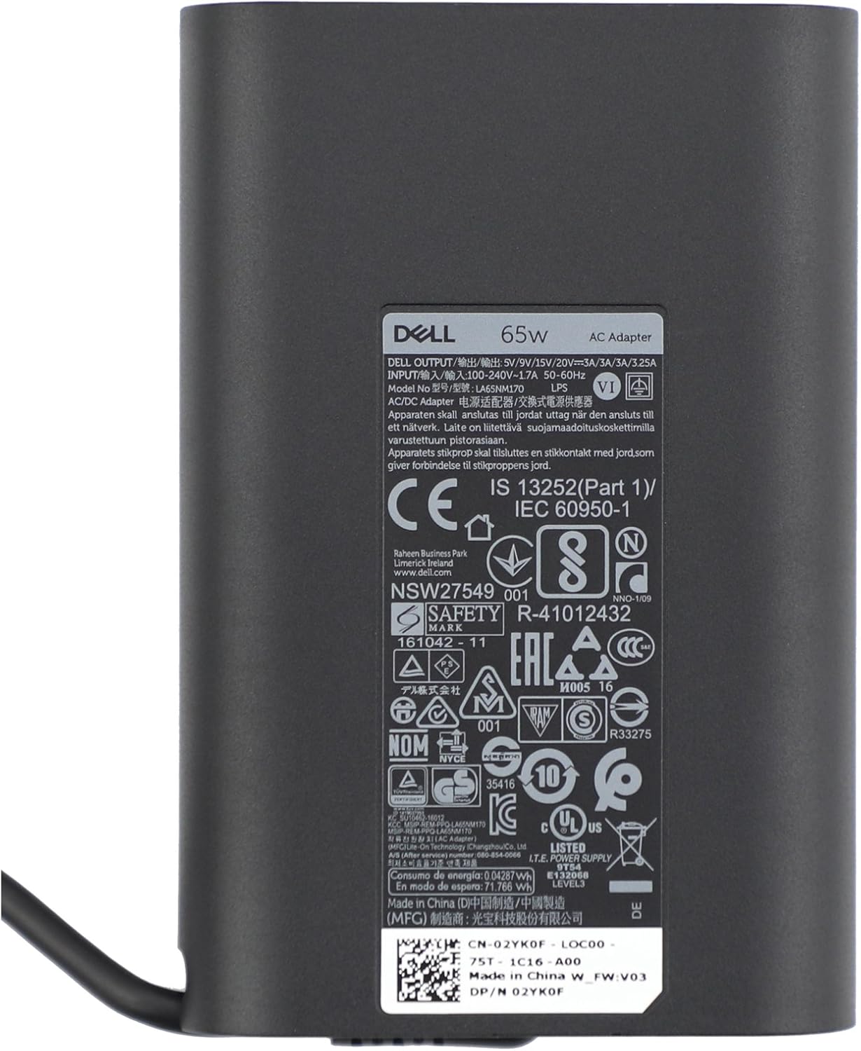 Original Dell USB Type C 65W 20V 3.25A Charger